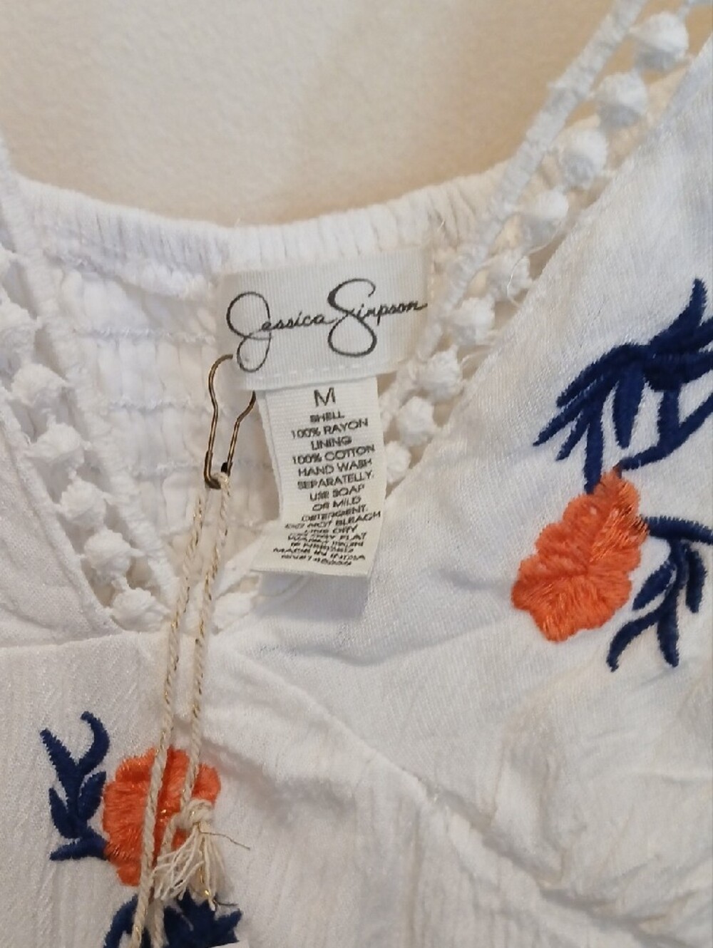 Jessica Simpson White Mini Dress with Blue and Orange Floral Embroidery - Picture 2 of 9